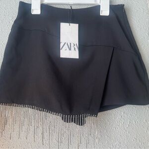 Zara Black Mini Skirt with Beaded Fringe